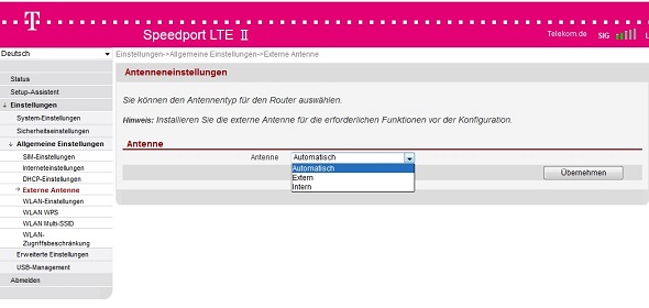 Speedport LTE 2 Antenneneinstellung